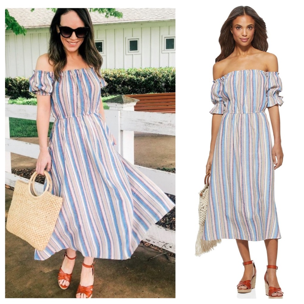 Scoop Off The Shoulder Linen Blend Dress